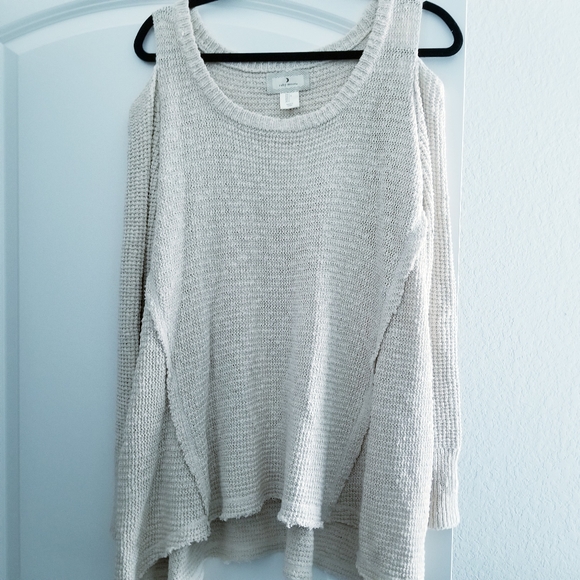 Anthropologie Ruby Moon Cold Shoulder Beige Sweater - Picture 4 of 7